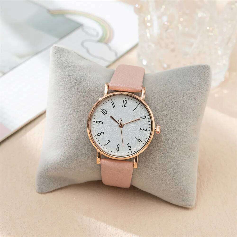 Fashion Ladies Digital Simple Brand Quartz Watch Hot 2023 New Casual Pink Leather Strap Women's Clock Dress Watches