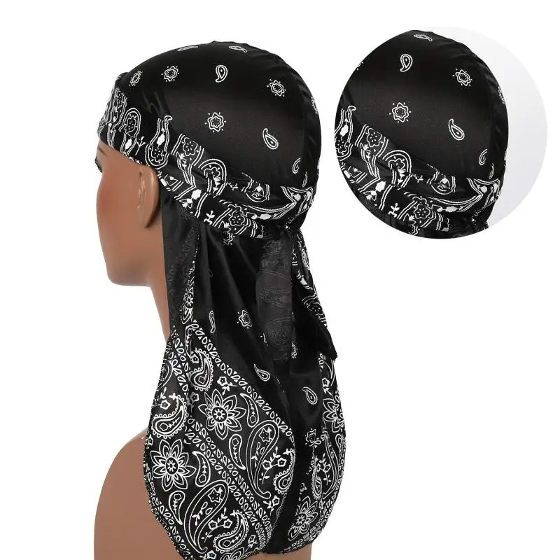 Satin Floral Printed Headband Scarves for Women Hair Accessories Mens Doo Rag Durag Long Tail Cap Bandana Turban Unisex Headwear 260304