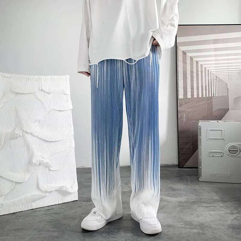 Summer Silk Pleated Man Casual Harajuku Wide Leg Oversize Streetwear Vintage Y2k Pants Clothes Trousers 2022 New