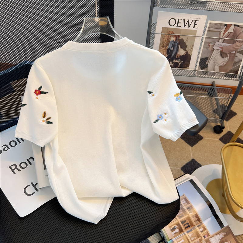 Plus Size Summer Dress Women Loose Round Designer Shirt Neck Youthful Polo Shirt Embroidery Stylish Short Sleeve Ice Silk Knitted Designer Hoodie T-sh