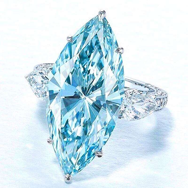 Huitan Simple Sky Blue Marquise Stone Rings for Women Exquisite Wedding Party Finger Accessories Eternity Jewelry Drop Shipping H260312