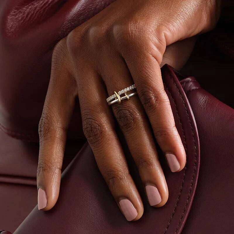 925 Sterling Silver Women Stackable Cubic Zirconia Inlaid Double Layer Rings Multi-Link Connected Stack Full Fine Jewelry H260312