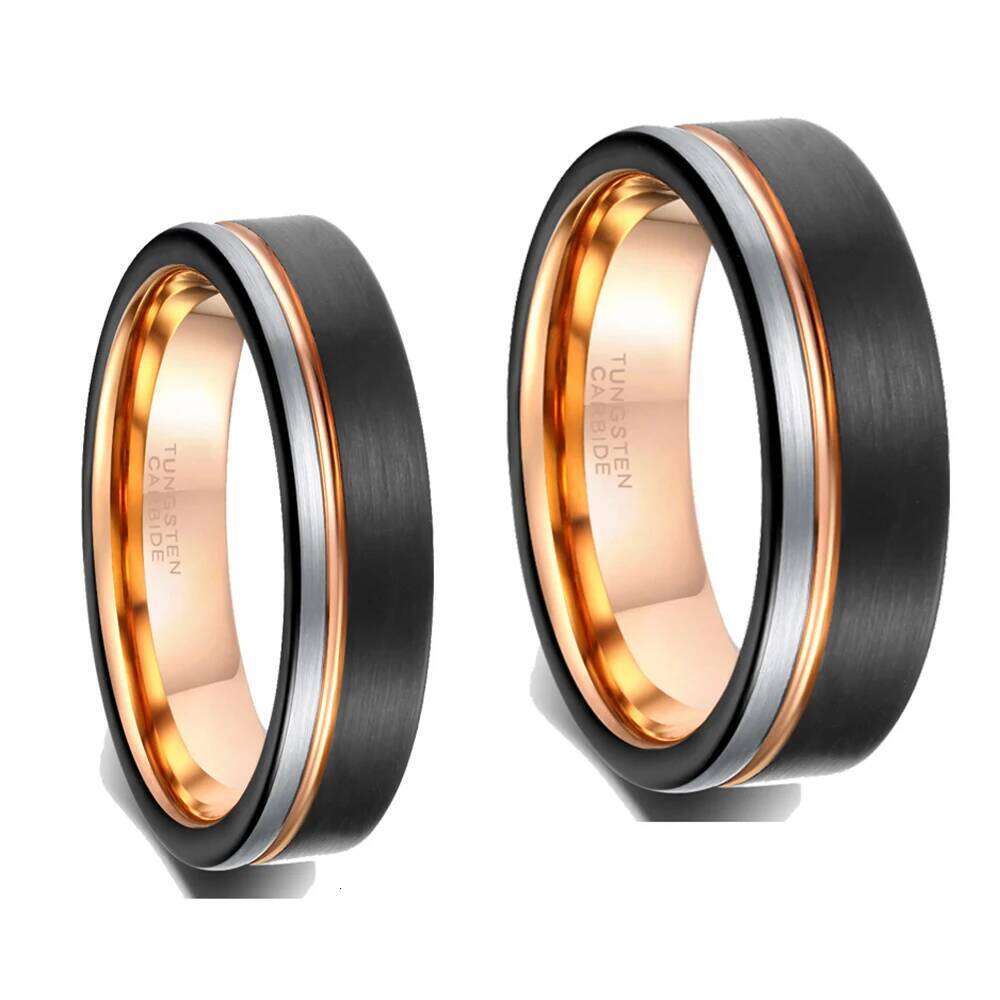 Fashion 6/8mm Black Tricolor Tungsten Steel Ring for Men Women Carbide Engagement Rings Wedding Bands Jewelry Accessories H260312