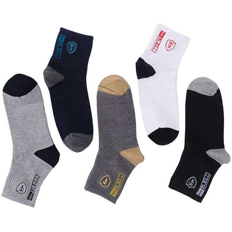 5Pairs Mens Cotton Sports Spring and Autumn Leisure Sweat Absorbent Comfortable Breathable Basketball Socks Meias EU 38-43 Z260312