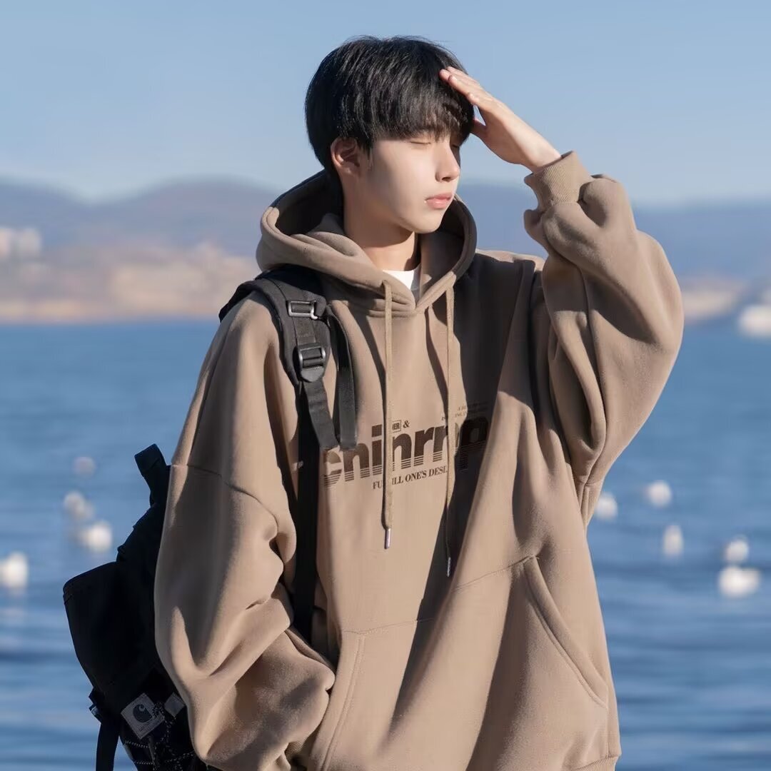 Retro Letter Print Designer Hoodie Men's Hooded Sweatshirt Autumn And Winter New Style Couple's Trendy Brand Loose Fit Drop Shoulder Fleece-