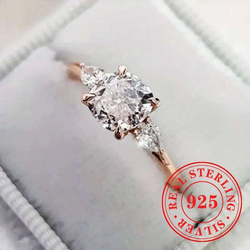 Huitan 925 Sterling Silver Rose Gold Color Rings Female Noble Brilliant CZ Finger Accessories Trendy Engagement Party Jewelry H260312