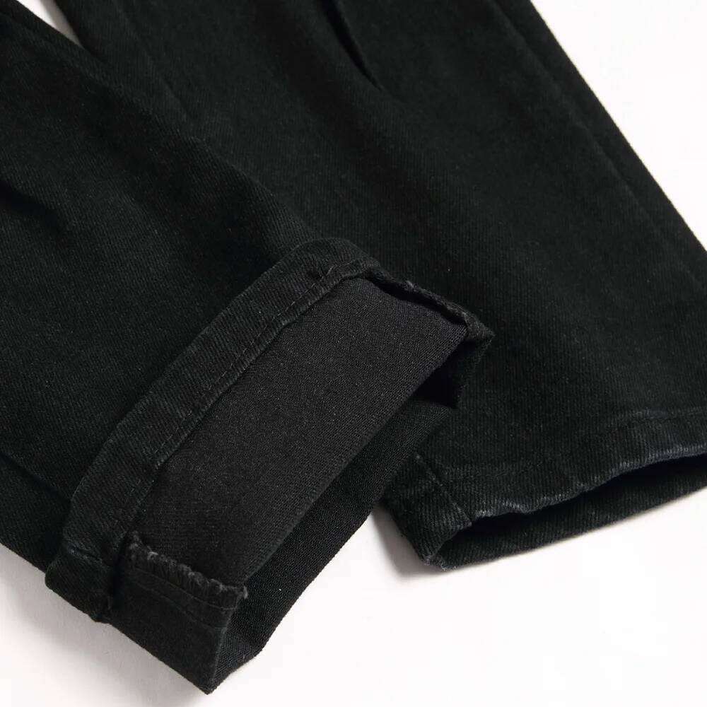 Men Snake Embroidery Jeans Streetwear Black Stretch Denim Pants Holes Ripped Distressed Slim Straight Trousers 26Y0312