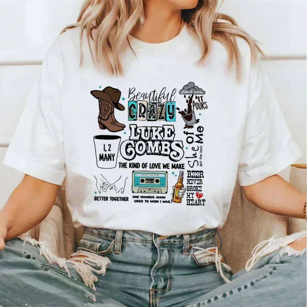 Fashion Luke Combs Country Music T-Shirt Printed Cartoon Trend Versatile Pattern Street Casual Women's Top O-Neck T-Shir Z260312