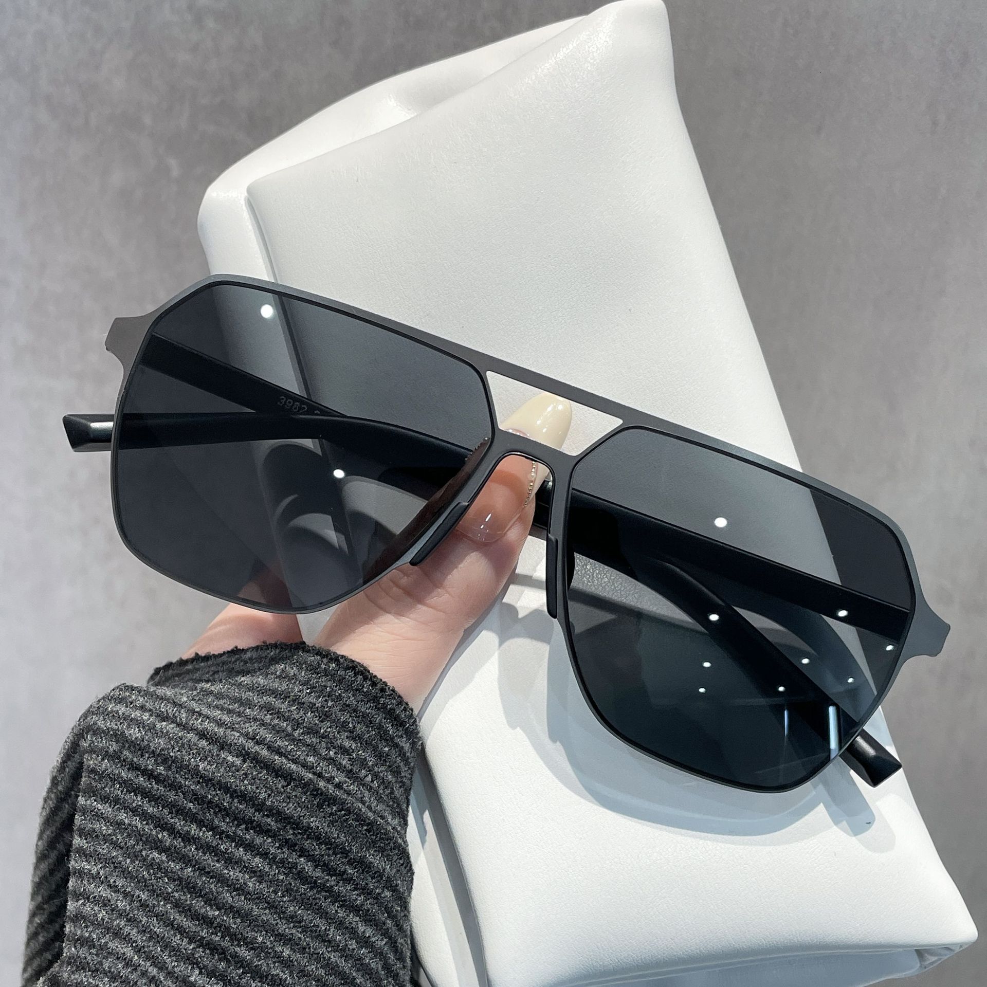 2026 New Fashion Square Frame Nylon Polarized Sunglasses Men, Double Beam Outdoor Driving Sun Protection Glasses for Men