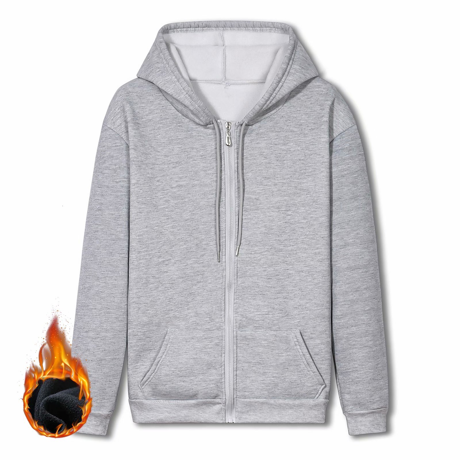 New Winter Designer Hoodie Fleece-lined Plain Large-size Sweatshirt Student Zip-up Sports Hoodie -style Casual Loose Jacket