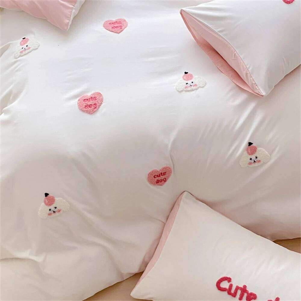 Embroidery Four-Piece Sets Quilt Bed Sheet Pillowcase Bedding Set For Kids Girls Duvet Cover Soft Queen King Home Textiles H260312