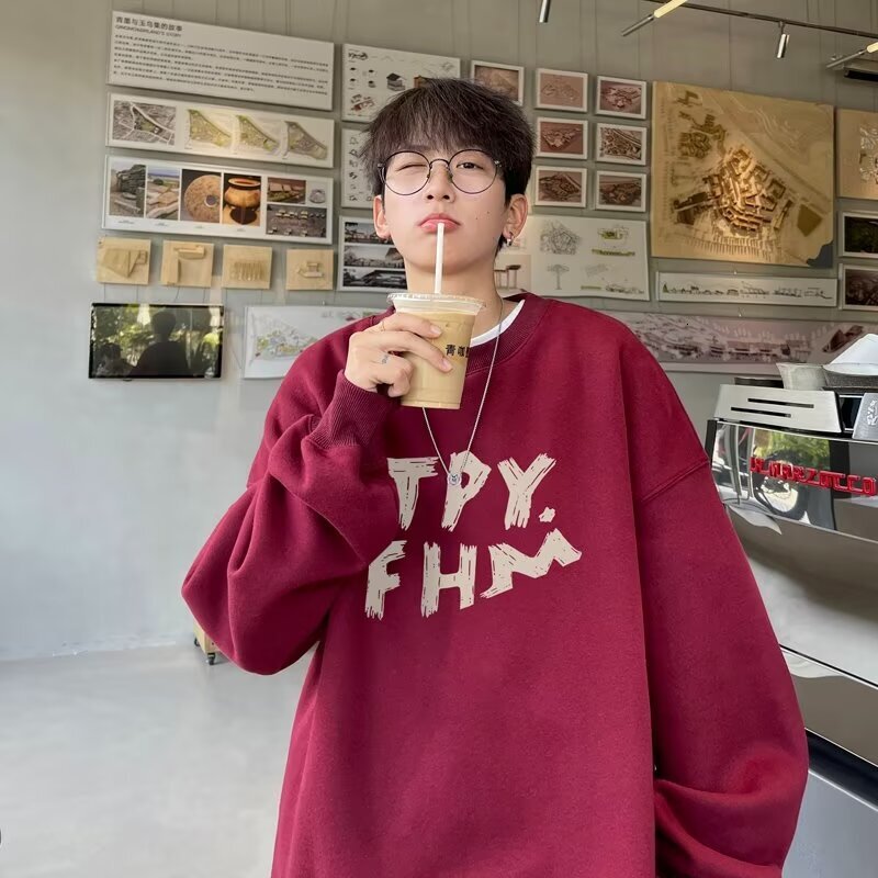 Men's Sweatshirt Spring Autumn New Round Neck Loose Base Shirt Style Designer Hoodie Couple High Street Trendy Brand Long Sleeve T-shirt Men