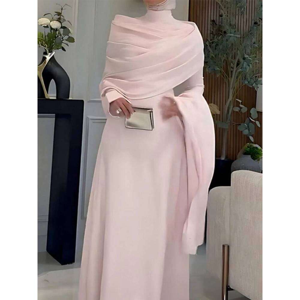 Women's Casual Sleeve Draped Gowns Elegant Cape Design Long Dresses Fashion Stand Collar Irregular Floor Length Dress C260311