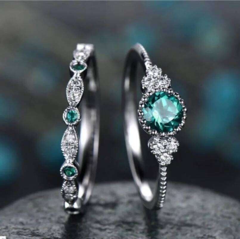 Hot Selling Copper silver plated For Women Emerald Jewelry Office Ring Wholesale Size 6-10 H260312