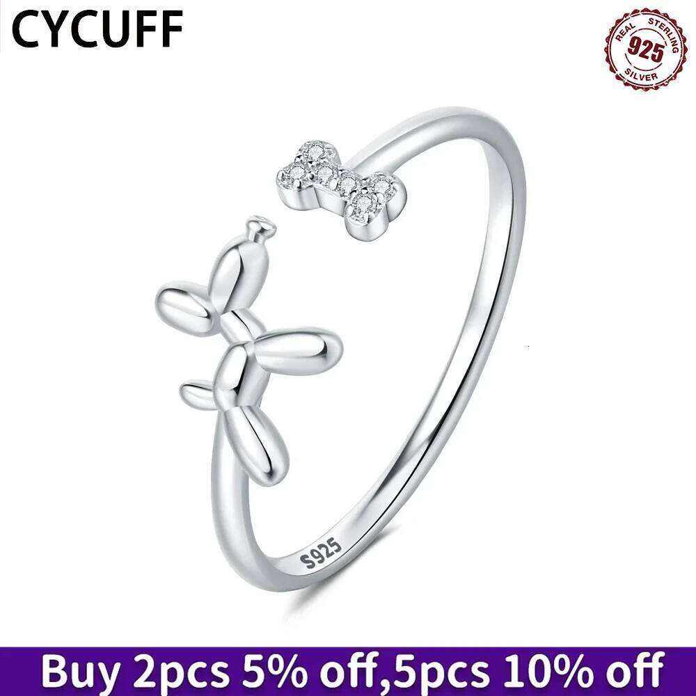 2025 New S925 Pure Silver Simple and Cute Animal Balloon Dog Open Ring Suitable for Women's Wedding Banquet Birthday Jewelry H260312