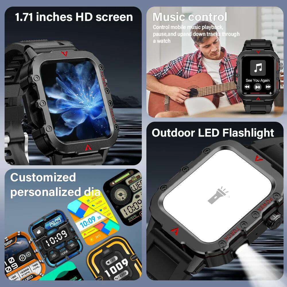 LAXASFIT Sports LED Flashlight Music Player Fitness Tracking Bluetooth Calling Sleep Monitoring 2025 New Smart Watch