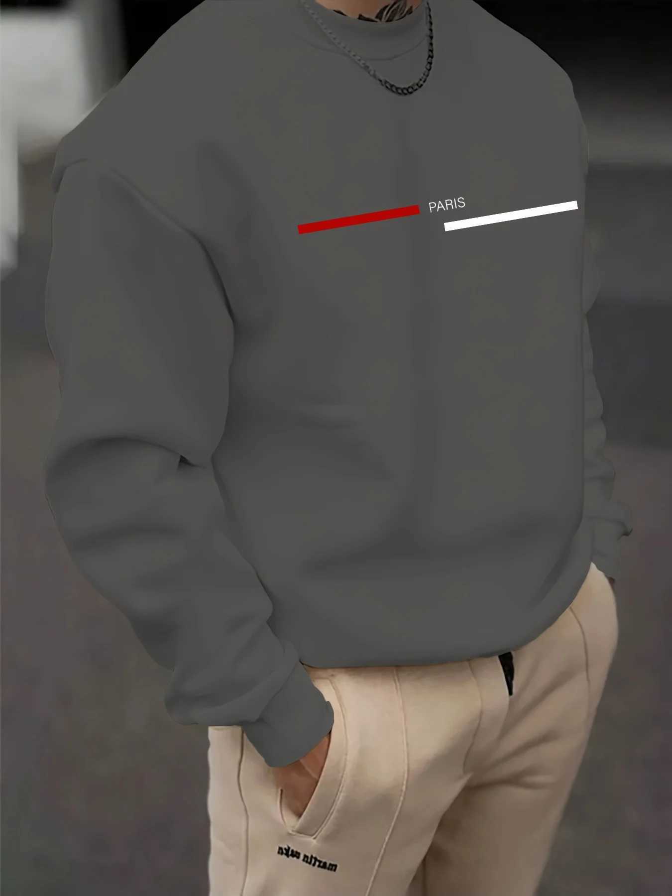 Mens autumn and winter fashionable casual loose Paris letter graphic printed long sleeved round neck sweatshirt M260312