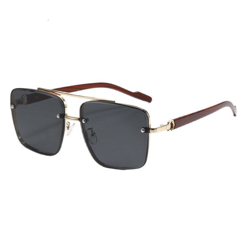 New Metal Double Beam Square Frame Wood Grain Leg Trendy Men's Driving Sunglasses
