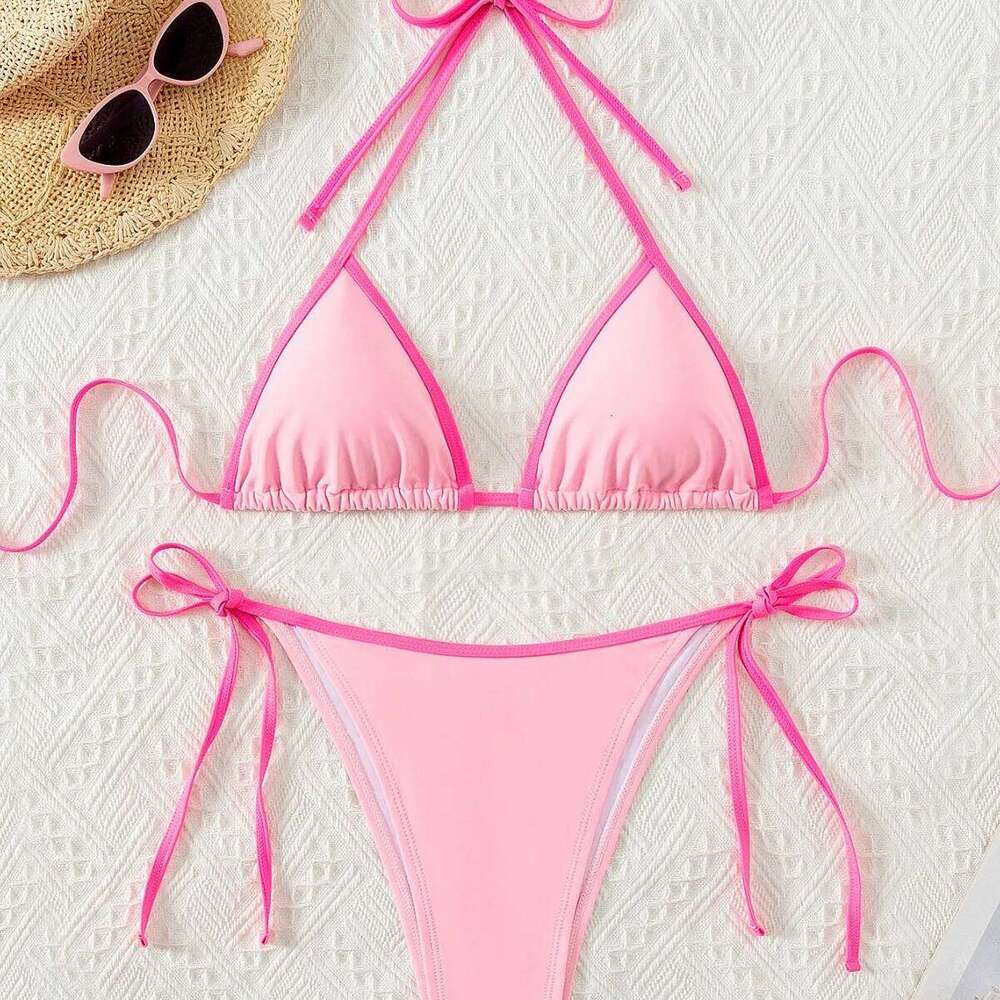 Fashion Print Swimwear for Women Sexy Backless Swimsuit Set Split Bathing Suit LowWaist Binding Strap Beach Bikini Y260303