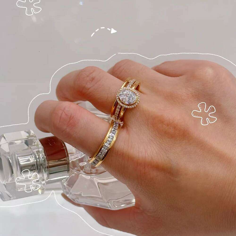 NEW Golden 925 Sterling Silver Curved Plain &Infinite &Oval Shining Double Ring Romantic Couple Date Jewelry Gift H260312