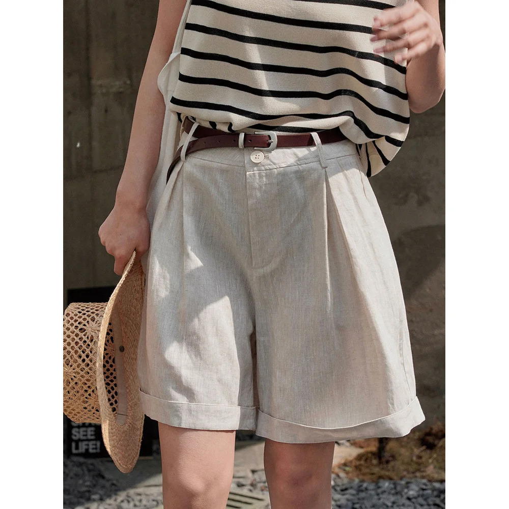 Summer Korea Style Lazy Linen Curled Bermuda Shorts Wide Leg Loose Slim Casual Pants For Women 260306