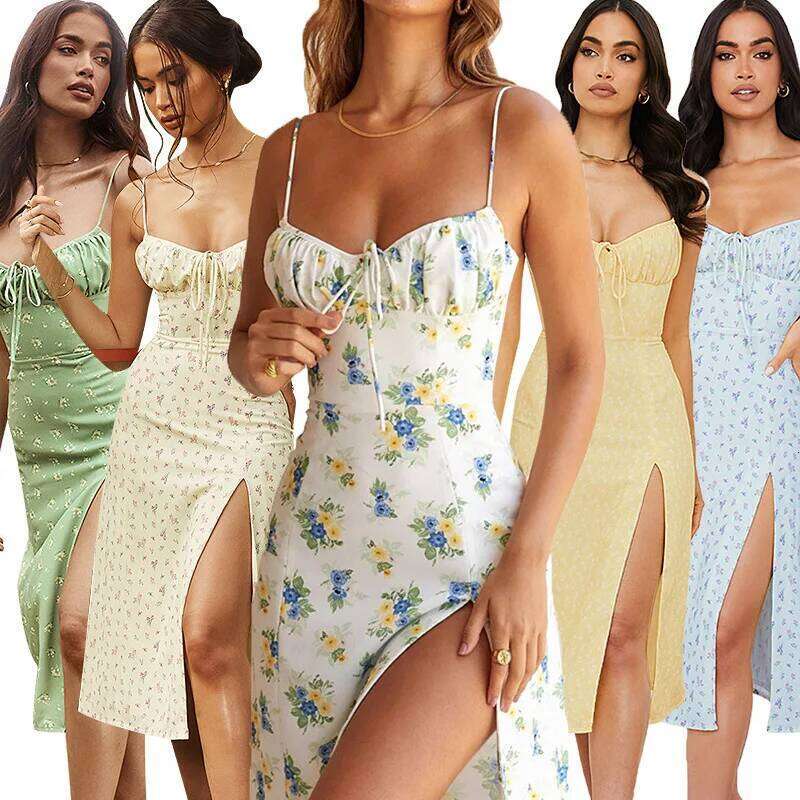 Women Elegant Floral Beach Vacation Bodycon Streetwear Long Dress 2025 Summer Clothes Items For Business C260311