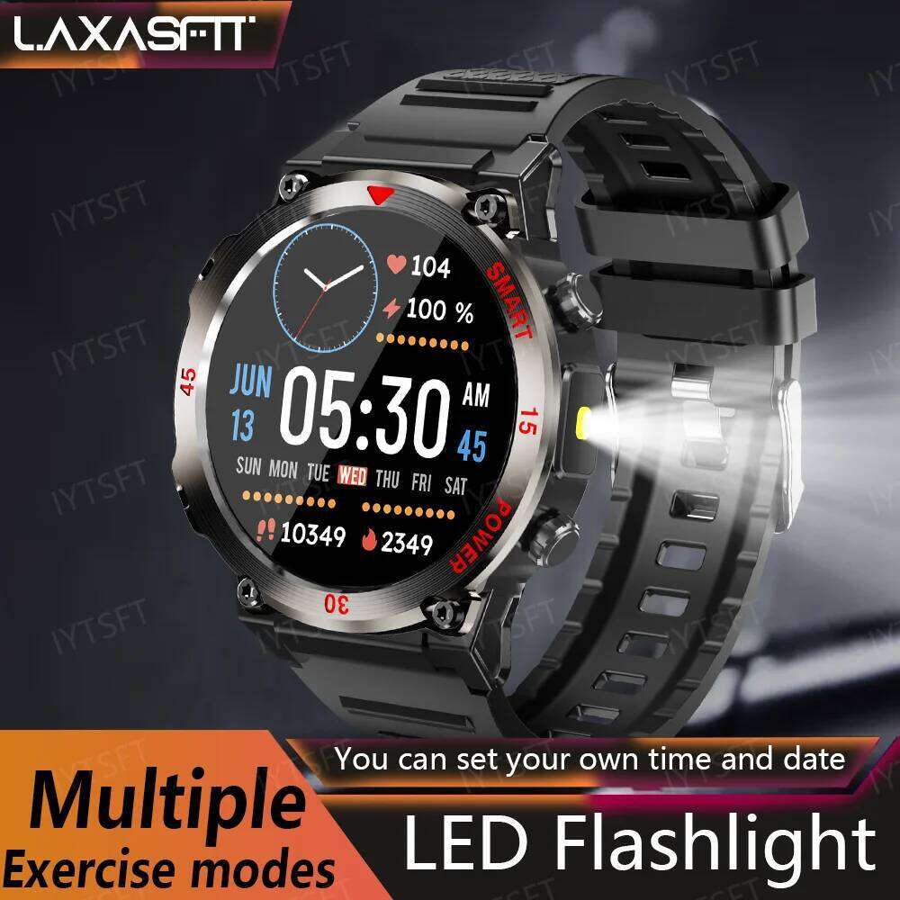 LAXASFIT Bluetooth Call Smart Watch Full Touch Screen Health Monitor Clock With Flashlight Men SmartWatch For IOS Android