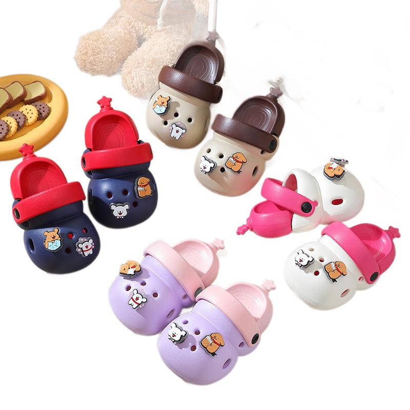 Kids Cartoon Clogs flip-flops Cute Animal Charms EVA Non-Slip Toddler Sandals Baby Boys Girls with Adjustable Strap Removable Animal Pins Free shippin