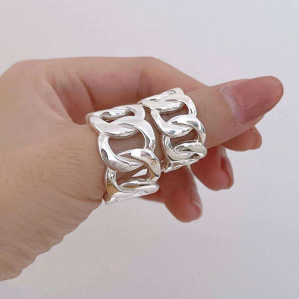 925 Sterling Silver Rings Women Geometric Fine Jewelry Finger Adjustable Simple Chain Hollow Ring For Party Birthday Gift H260312
