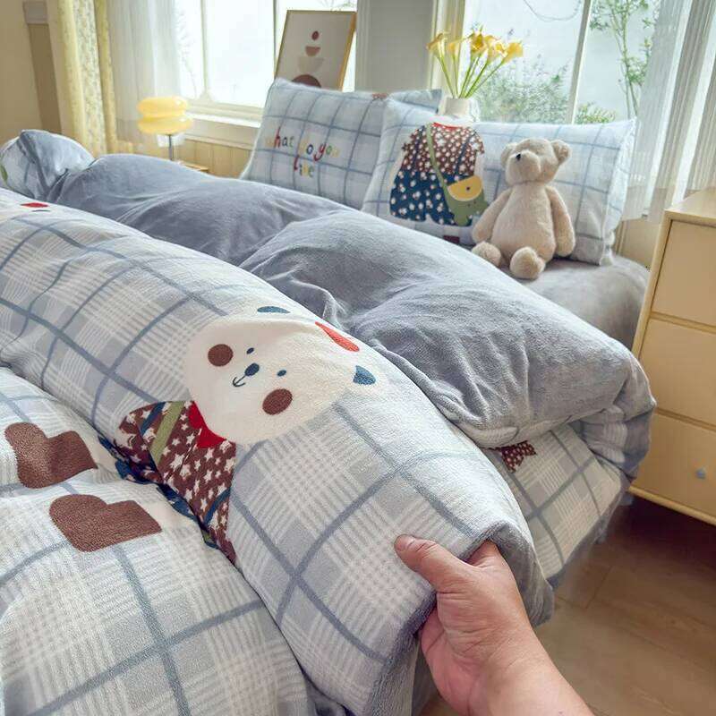 2025 new high-end milk four-piece set, bed sheet quilt cover, autumn heat storage warm fleece bedding three-piece set H260312