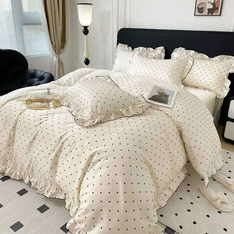 Sweet Rayon Silk Bow Printed Bedding Set Fashion Skin-Friendly Comforter Sets for Summer Single Double Bed Quilt Cover Kit H260312