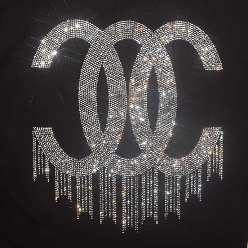 New Harajuku Female Tshirt Hot Sale Womens T shirts Short Sleeve Letter Rhinestones Women Clothing T-shirtsT260312