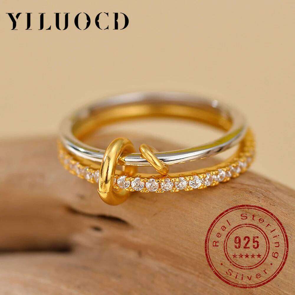 925 Sterling Silver Women Stackable Cubic Zirconia Inlaid Double Layer Rings Multi-Link Connected Stack Full Fine Jewelry H260312