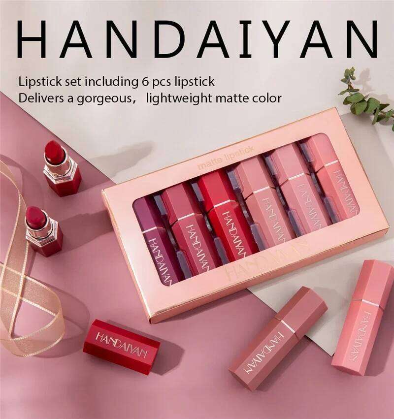 6-Color Lipstick Non-Fading Non-Stick Cup Long-Lasting Velvet Smooth Matte Color Waterproof Smudge-proof Lip Cosmetic W260311