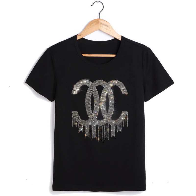 New Harajuku Female Tshirt Hot Sale Womens T shirts Short Sleeve Letter Rhinestones Women Clothing T-shirtsT260312