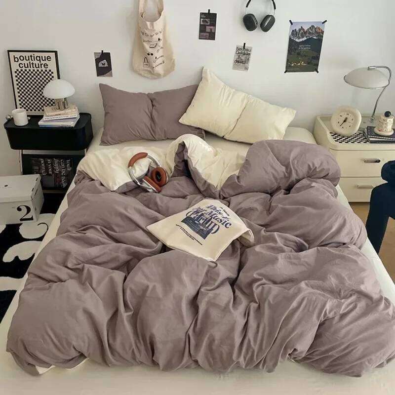 New Class A washed cotton polished four-piece sheet quilt cover, dormitory three-piece set, bed hat, bedding H260312