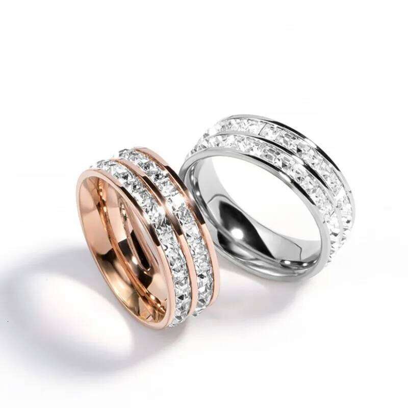 Stainless Steel Double Row CZ Eternity Ring Wedding Band for Women Men Size 3-10 H260312