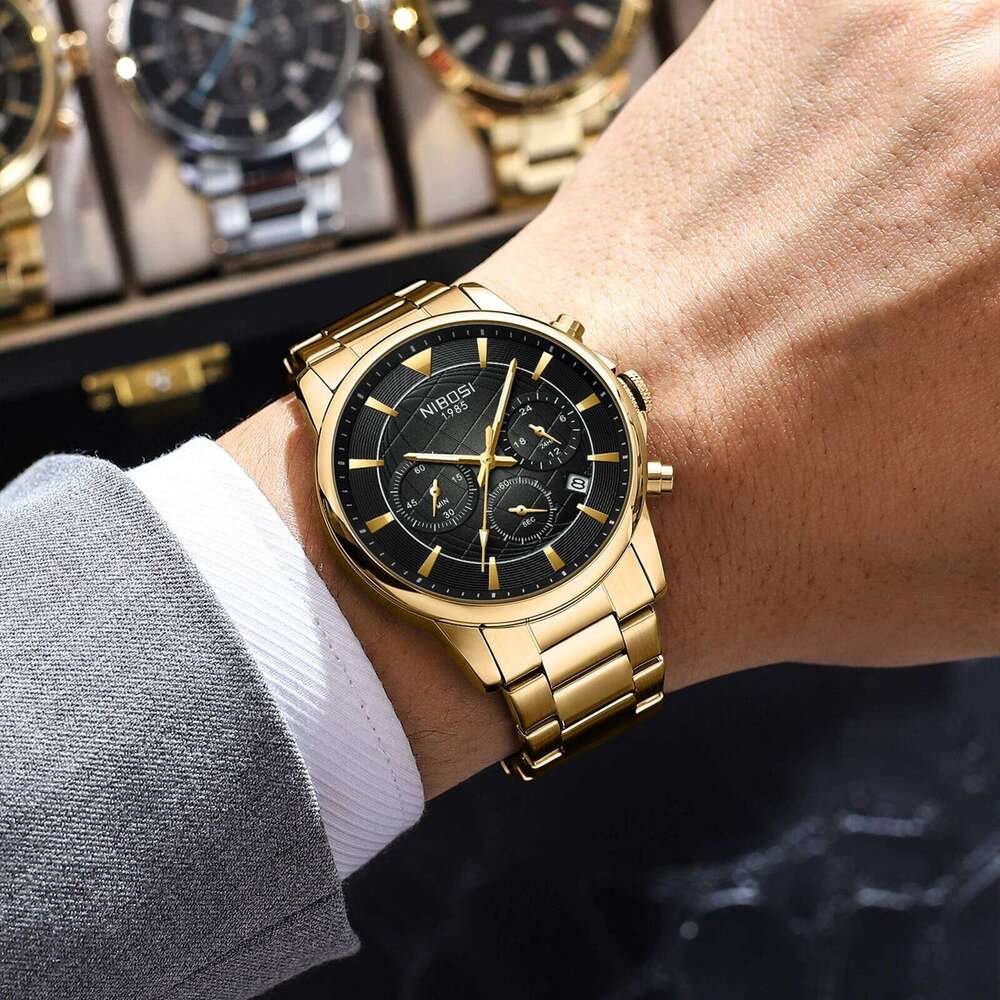 NIBOSI Mens Analog Dainty Business Dress Watches for Men Military Chronograph Watch with Calendar Waterproof Stainless
