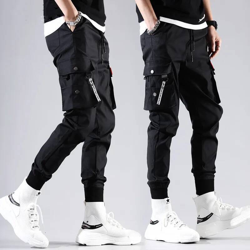 2026 New Trendy Solid Color Multi Flap Pocket Men's Cargo Loose Casual Outdoor Pants, Hombre Work Pants oversized