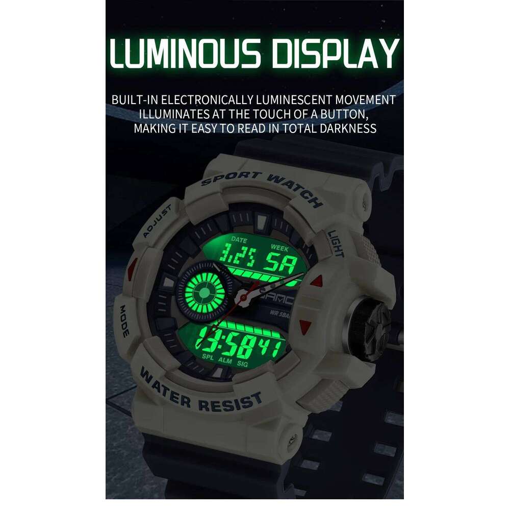 SANDA 3310 Fashion Men's Military Sports Multi functional Waterproof LED Dual Display Electronic Watch