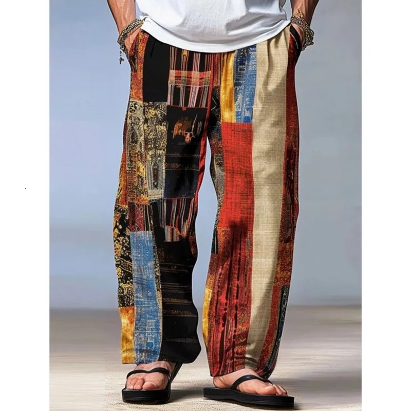 Mens Trousers Summer Pants Beach Pants Drawstring Elastic Waist 3D Print Stripe Graphic Prints Geometry Comfort Casual Pants 260311