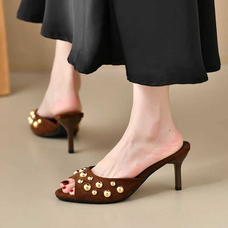 Designer Summer Open Toe Women Slippers Elegant Thin Heels Party Dress Mule Ladies Slides Zapatos De Mujer K260312
