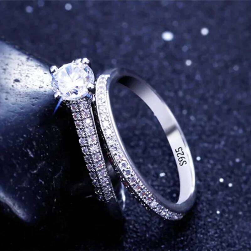 CC Rings For Women Silver Color Double Stackable Fashion Jewelry Bridal Sets Wedding Engagement Ring Accessory CC634 H260312