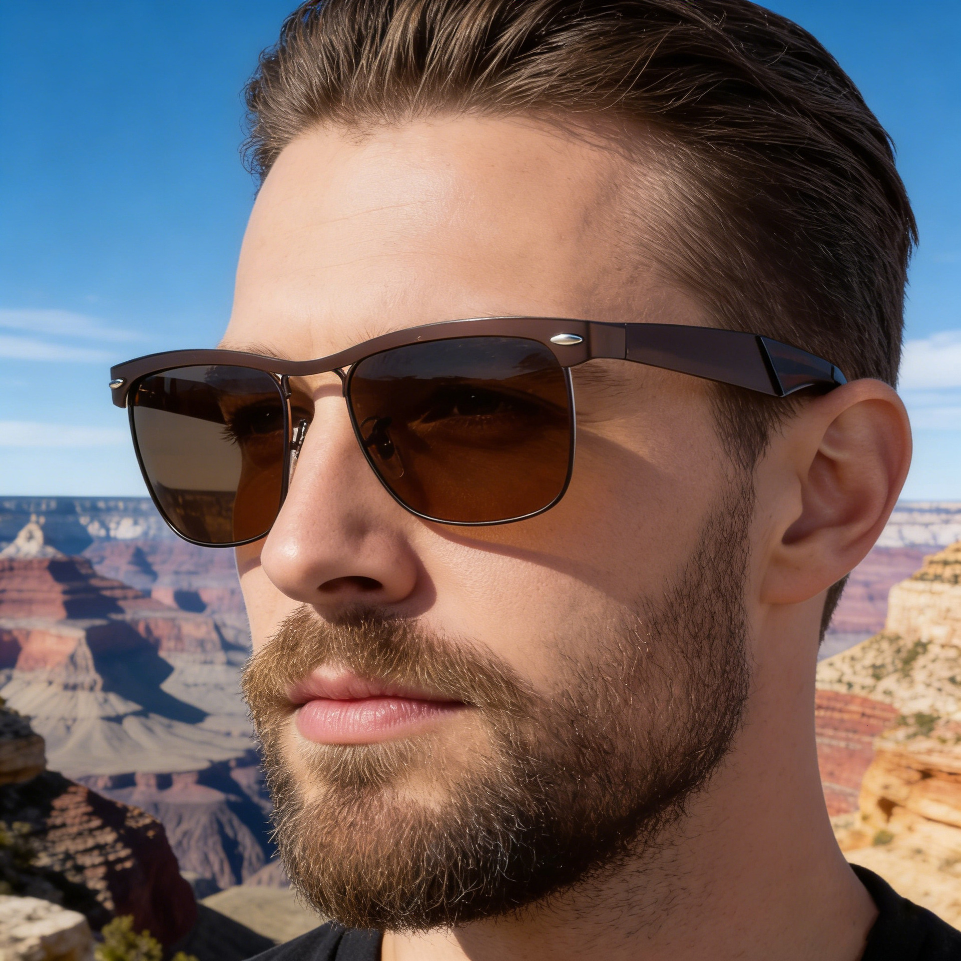 2026 New Fashion Square Frame Polarized with Stainless Steel Legs Outdoor Sun Protection Sunglasses for Men