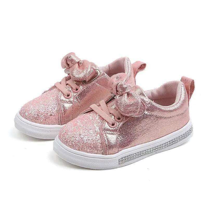 2020 Spring Autumn Girls Baby Sneakers Children Casual Fashion Bow-knot Glitter Leather Non-slip Flat Princess Shoes H260312