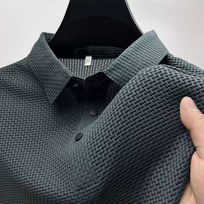 2025 Men's Business Casual Short Sleeved Bone Flower Solid Color POLO Shirt Fashion Breathable Comfortable Summer Versatile Top