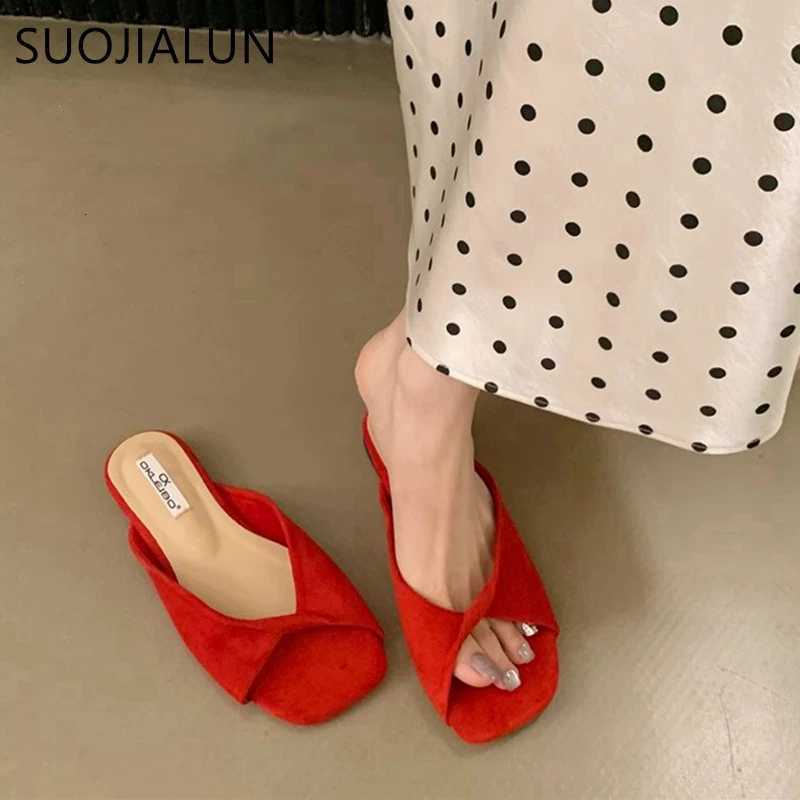 SUOJIALUN 2025 Summer New Candy Color Women Slipper Fashion Open Toe Slip On Slides Soft Flat Heel Outdoor Dress Beach Sandal K260312
