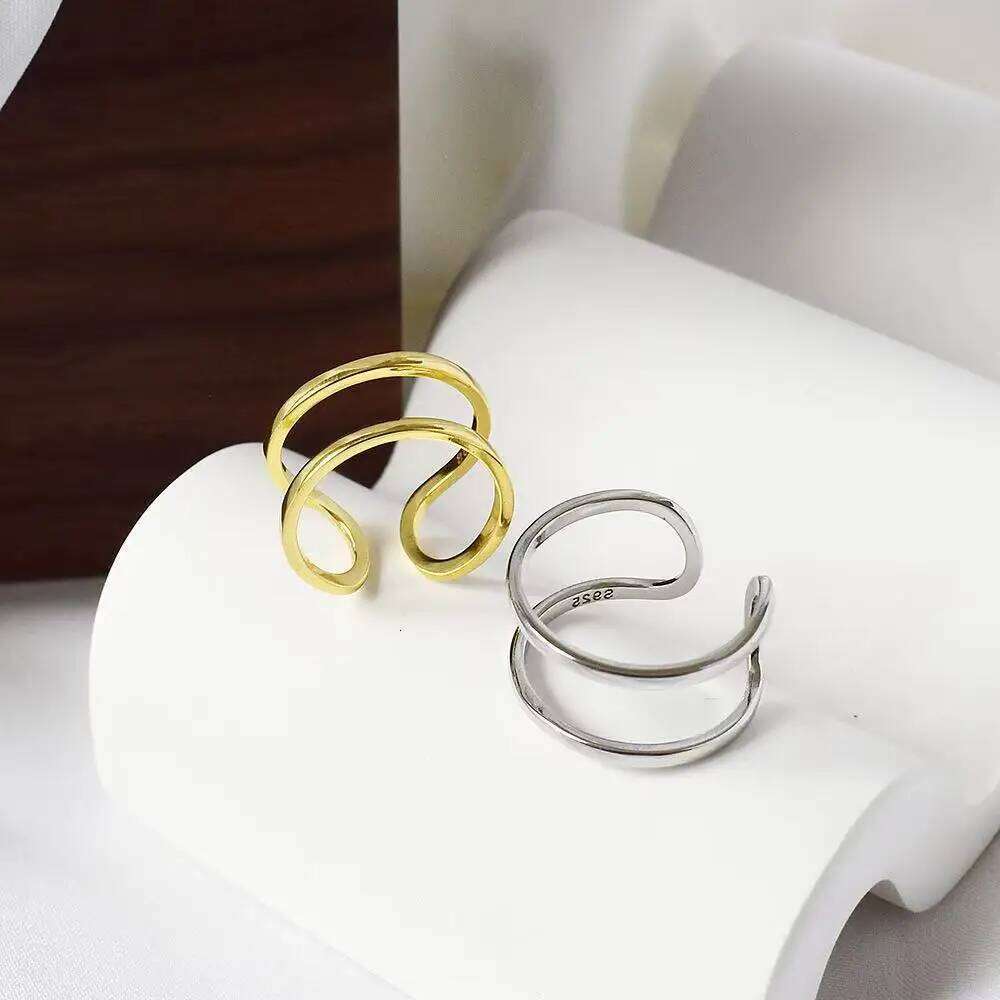 925 Sterling Silver Double-Layer Simple Adjustable Rings For Women Ladies Quality Jewelry Party Accessories H260312
