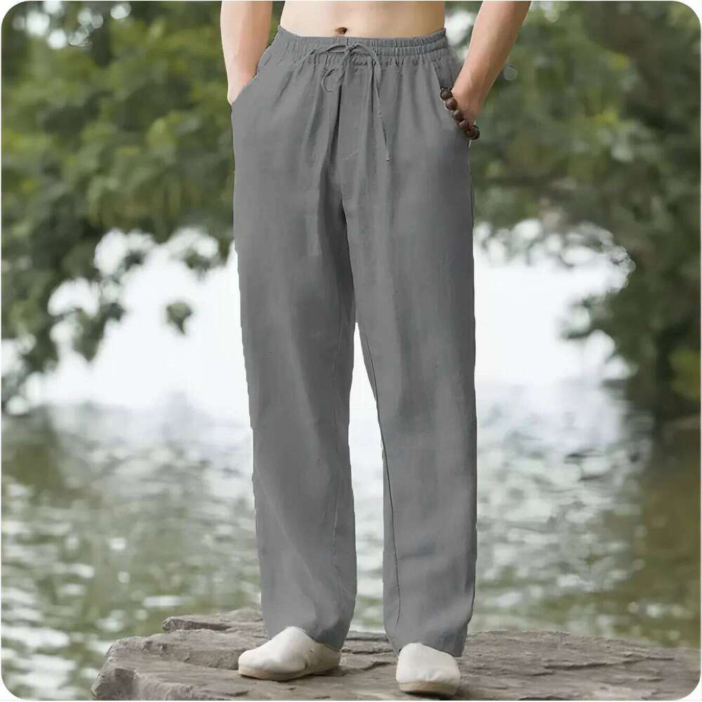 2025 New Men's Hip Hop Breathable Cotton Casual Sports High Waist Lace Up Fashion Solid Color Comfortable Pants 5XL