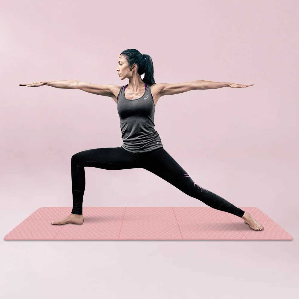 Foldable Yoga Mat Travel Yoga Mat Double Sided TPE Pilates Mat Non-slip Multifunction for Yoga Pilates Floor Workouts M260312
